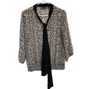 7th Avenue Design Studio Blouse Size Medium Floral Tie Neck 3/4 Sleeve Boho NEW